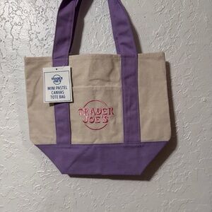 NWT Trader Joes Mini Canvas Tote Bag - Pastel Purple